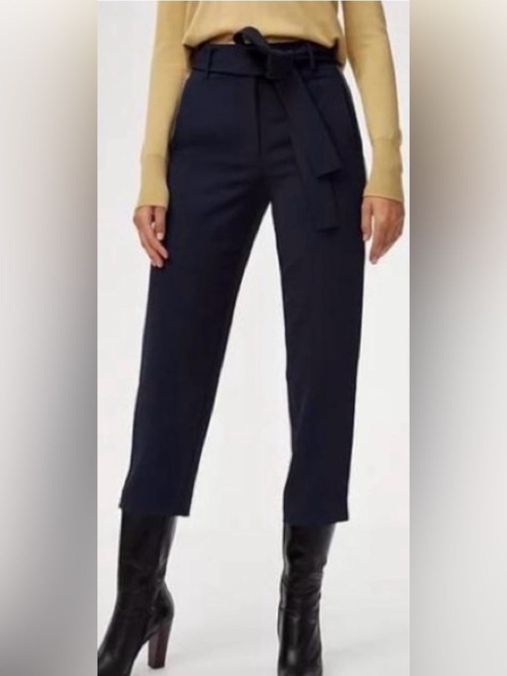 Aritzia Wilfred Sz 2 Jallade Black Belted High Waisted Pin Stripes Side Pants